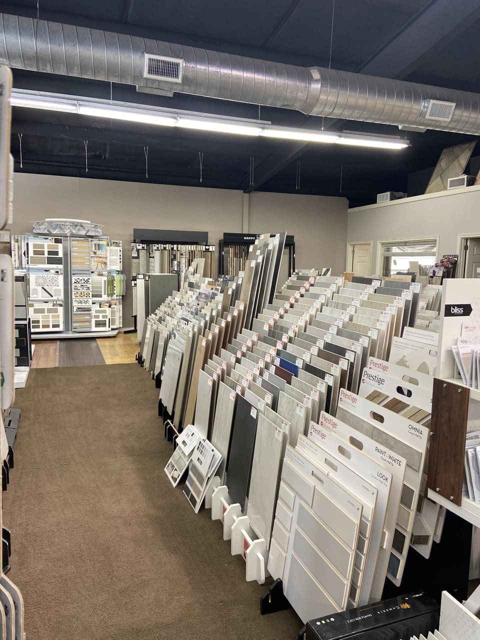 Prestige and Bliss Element ceramic wall tile displays at the Somervell Floors showroom