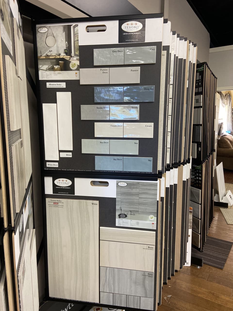 Next Floor Millbrook Timbers engineered hardwood samples in Beacon Hill and Notting Hill finishes