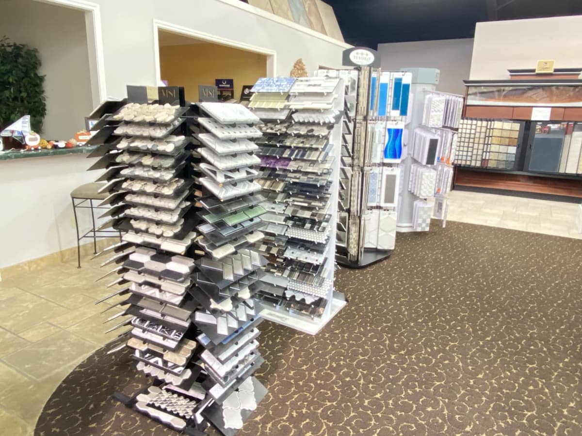 MSI tile and mosaic sample tower with Tesoro tile display in the Somervell Floors showroom