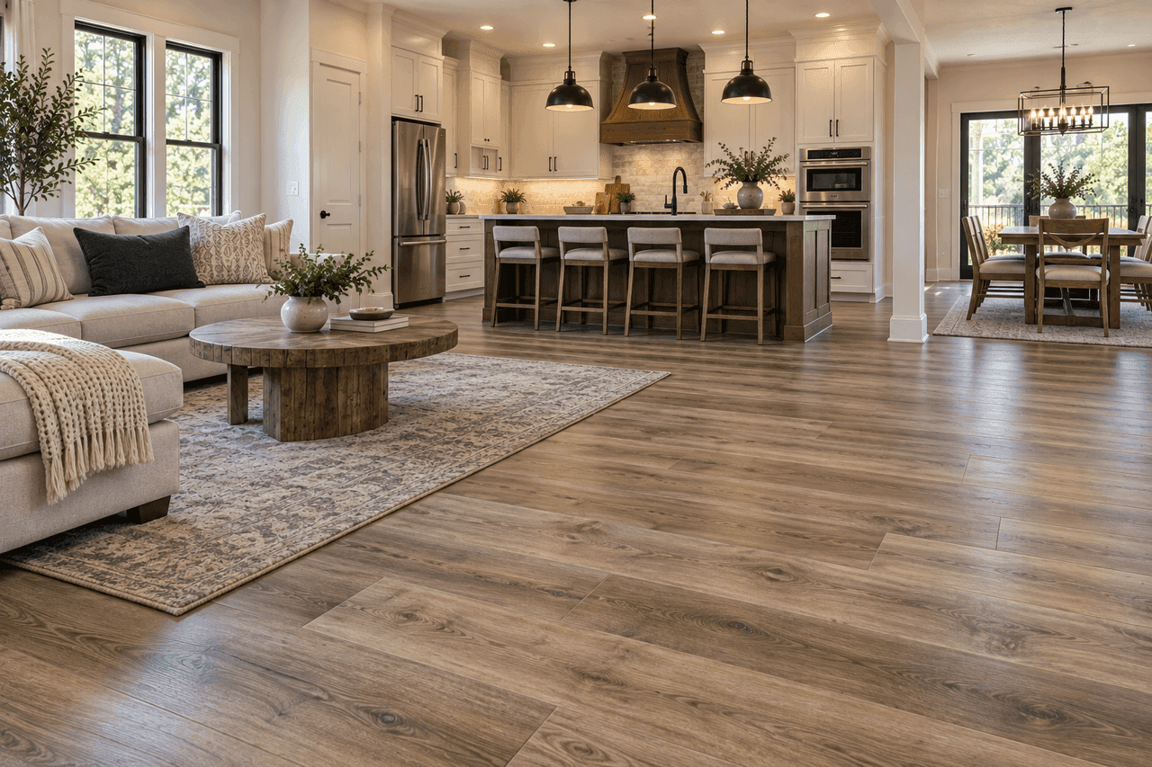 Hardwood flooring samples on display at Somervell Floors showroom in Granbury, TX